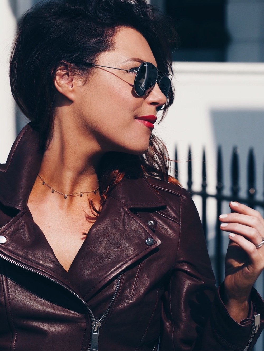Karen Millen Signature Dark Brown Leather Biker Jacket